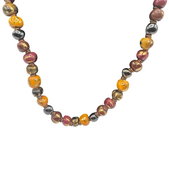 Unbranded Jewel Tone Beaded Necklace Multicolor Ceramic Beads 20 in. - Picture 2 of 10